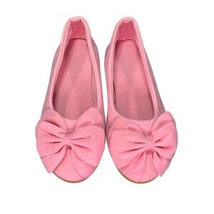 Girls Pink Bow Flats Size 33 With Rubber Sole
